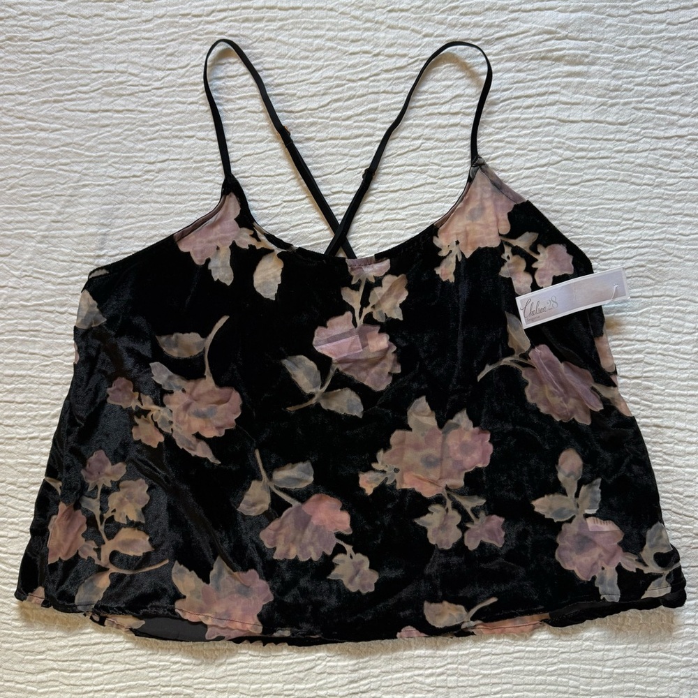 Chelsea28 Black and Pink Floral Velvet Camisole